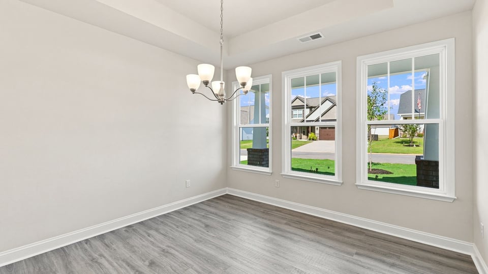 Dining room with windows.