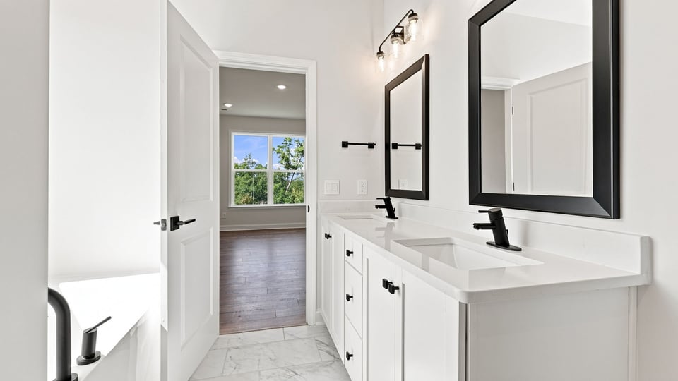 Bathroom with double vanity sink.