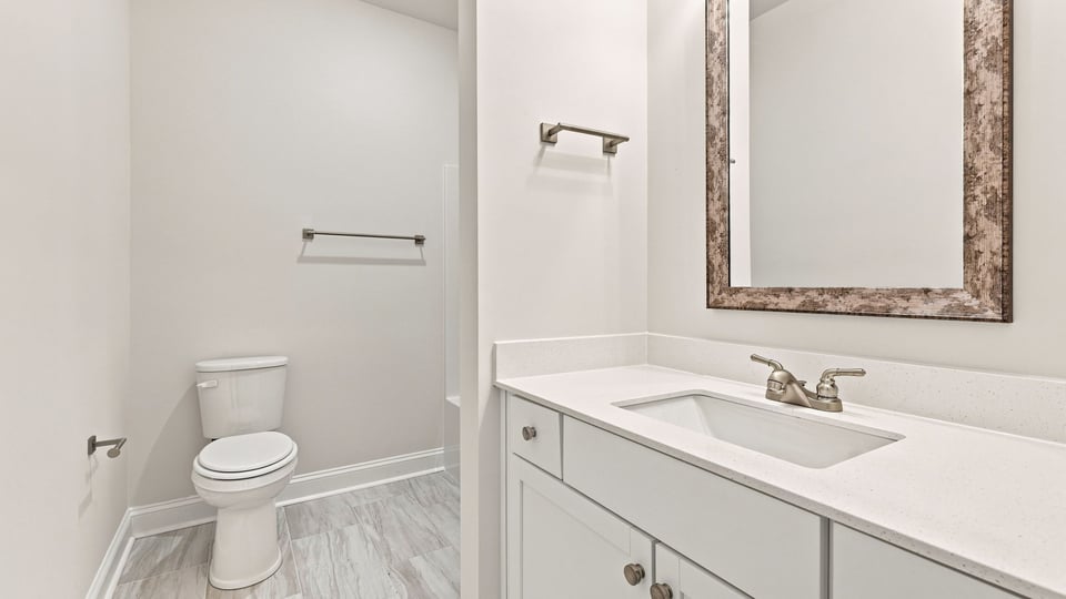 Bathroom with double vanity sink.