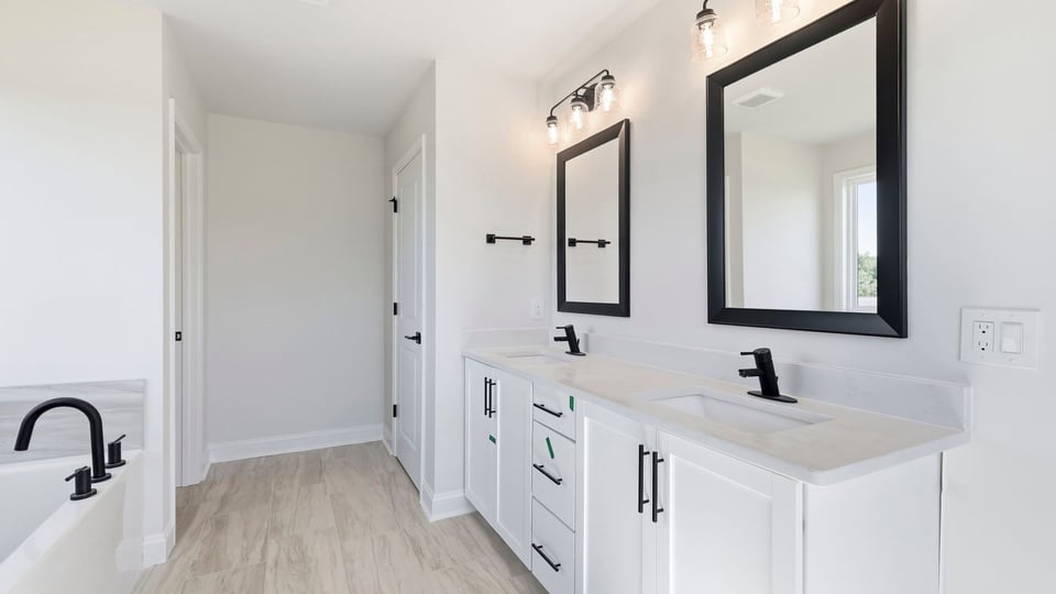 Bathroom with double vanity sink.