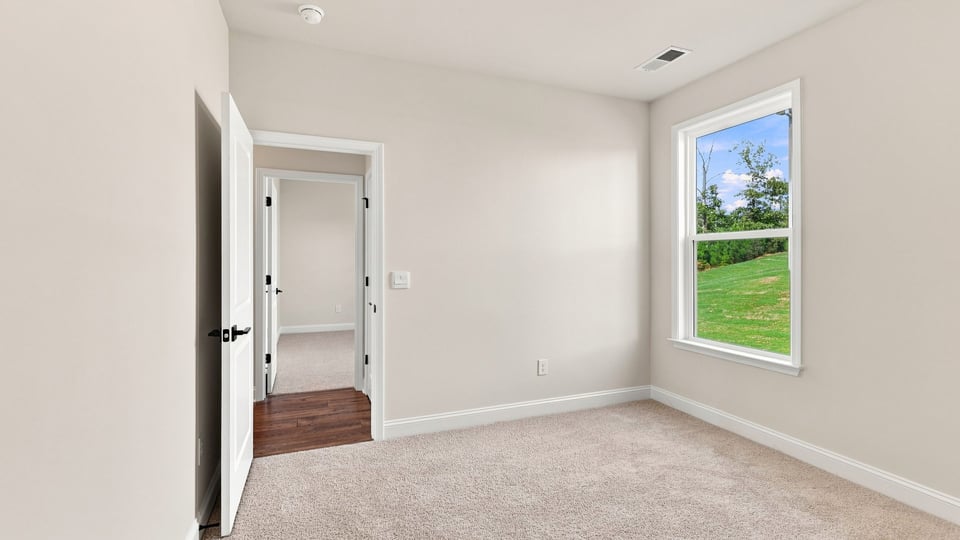 Bedroom with carpet and window.