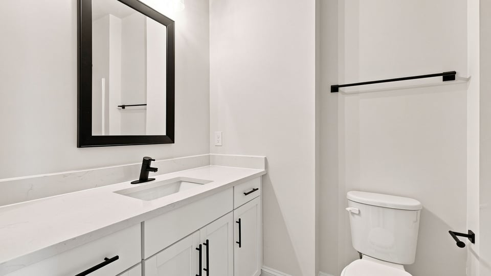 Bathroom with double vanity sink.