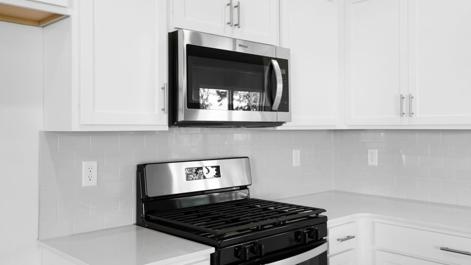 Kitchen with windows.