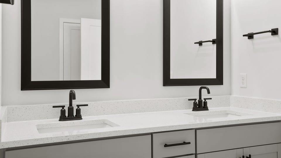 Bathroom with double vanity sink.