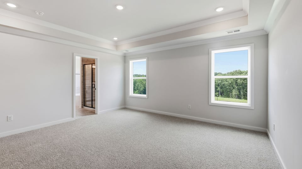 Bedroom with carpet and window.