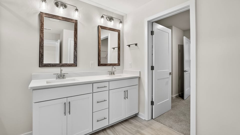 Bathroom with double vanity sink.