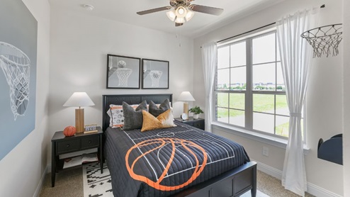 Interior bedroom with large window