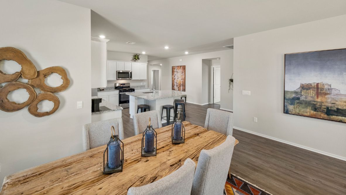 Welcome to the Kingston floor plan, the ultimate haven for large families and gracious hosts in The Brook Chase Community, nestled in the charming locale of Broken Arrow, Oklahoma. As a buyer favorite, the Kingston offers a single-story layout with 4 bedrooms, 3 baths, plus a flex room that can be tailored to your needs, boasting a spacious 2031 square feet of living space.  From the outside, admire the traditional brick or brick and rock exterior, exuding beautiful curb appeal that sets the stage for a warm welcome. Step inside to discover an open concept layout, featuring painted white shaker-style cabinets, granite countertops, and stainless steel appliances, including a gas range, creating a culinary haven that overlooks the dining area and spacious living room.  Gather with loved ones in the large central family room, adorned with an extra-large kitchen island that can easily seat up to 5 people, making it ideal for hosting gatherings or holiday celebrations.  Retreat to the comfort of the bedrooms, with plush carpeting enhancing coziness, while the main living areas and halls showcase durable luxury vinyl wood flooring, marrying style with practicality.  Indulge in the luxury of the primary suite, complete with a dual vanity, huge walk-in closet, separate water closet, and a large walk-in shower, offering a serene sanctuary for relaxation. Plus, enjoy the convenience of smart home features included in every Kingston floor plan.  Experience the epitome of gracious living in the Kingston floor plan at The Brook Chase Community. Schedule a tour today and make your dream home a reality in Broken Arrow, Oklahoma.