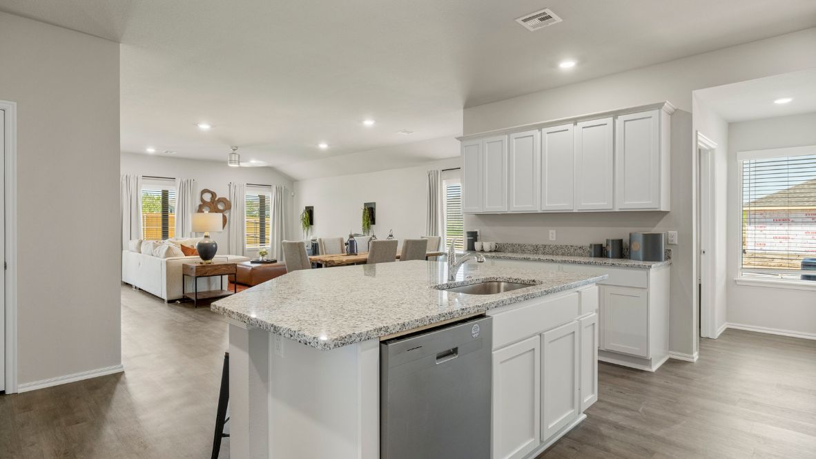 Welcome to the Kingston floor plan, the ultimate haven for large families and gracious hosts in The Brook Chase Community, nestled in the charming locale of Broken Arrow, Oklahoma. As a buyer favorite, the Kingston offers a single-story layout with 4 bedrooms, 3 baths, plus a flex room that can be tailored to your needs, boasting a spacious 2031 square feet of living space.  From the outside, admire the traditional brick or brick and rock exterior, exuding beautiful curb appeal that sets the stage for a warm welcome. Step inside to discover an open concept layout, featuring painted white shaker-style cabinets, granite countertops, and stainless steel appliances, including a gas range, creating a culinary haven that overlooks the dining area and spacious living room.  Gather with loved ones in the large central family room, adorned with an extra-large kitchen island that can easily seat up to 5 people, making it ideal for hosting gatherings or holiday celebrations.  Retreat to the comfort of the bedrooms, with plush carpeting enhancing coziness, while the main living areas and halls showcase durable luxury vinyl wood flooring, marrying style with practicality.  Indulge in the luxury of the primary suite, complete with a dual vanity, huge walk-in closet, separate water closet, and a large walk-in shower, offering a serene sanctuary for relaxation. Plus, enjoy the convenience of smart home features included in every Kingston floor plan.  Experience the epitome of gracious living in the Kingston floor plan at The Brook Chase Community. Schedule a tour today and make your dream home a reality in Broken Arrow, Oklahoma.