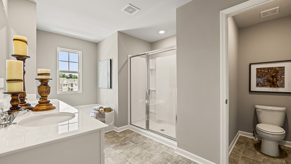 model home primary bathroom in the braselton village in braselton georgia