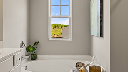 model home primary bathroom in the braselton village in braselton georgia
