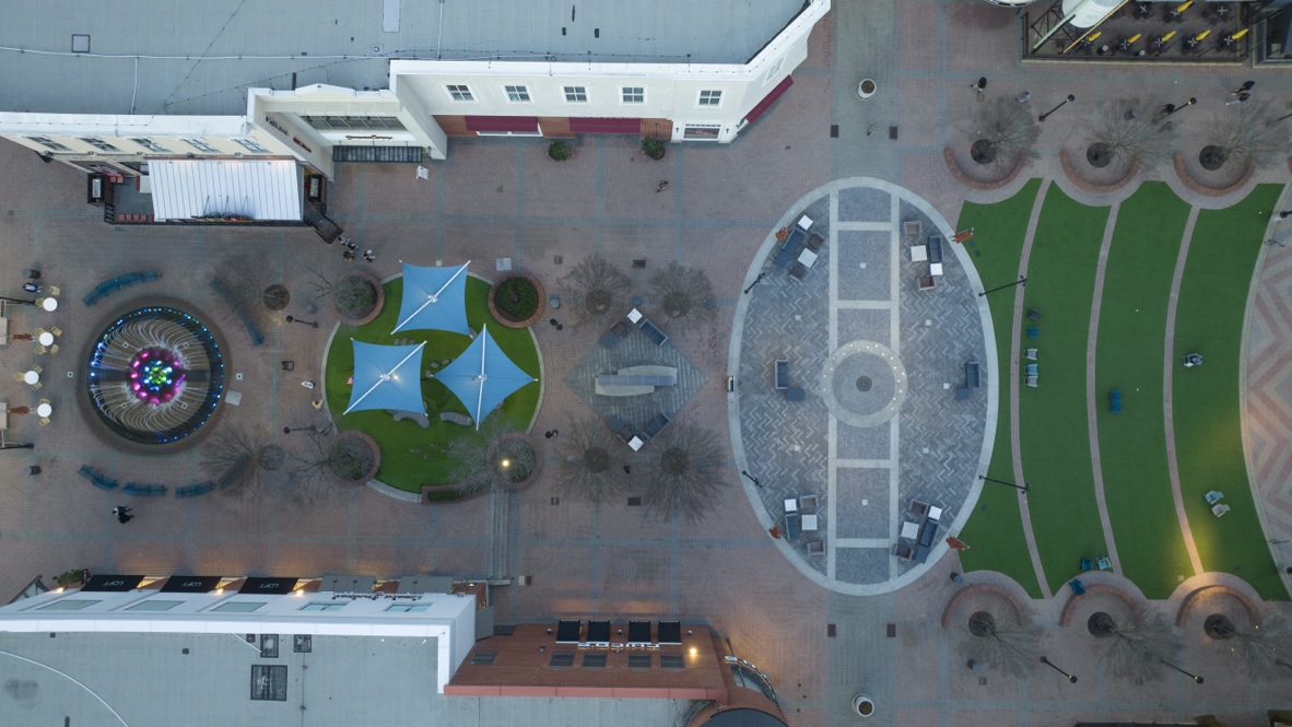 Aerial view of community shopping center