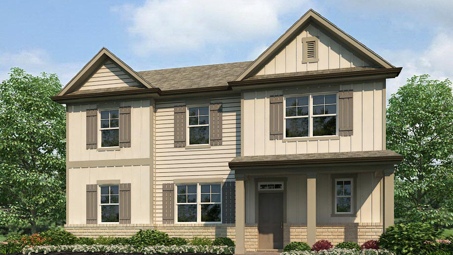 Exterior rendering of the Elevation L Carroll II floorplan in the Braselton Village community in Braselton, GA