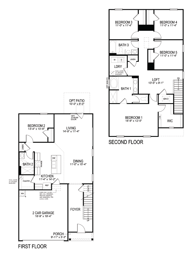 Single family two story floorplan at Lost Creek