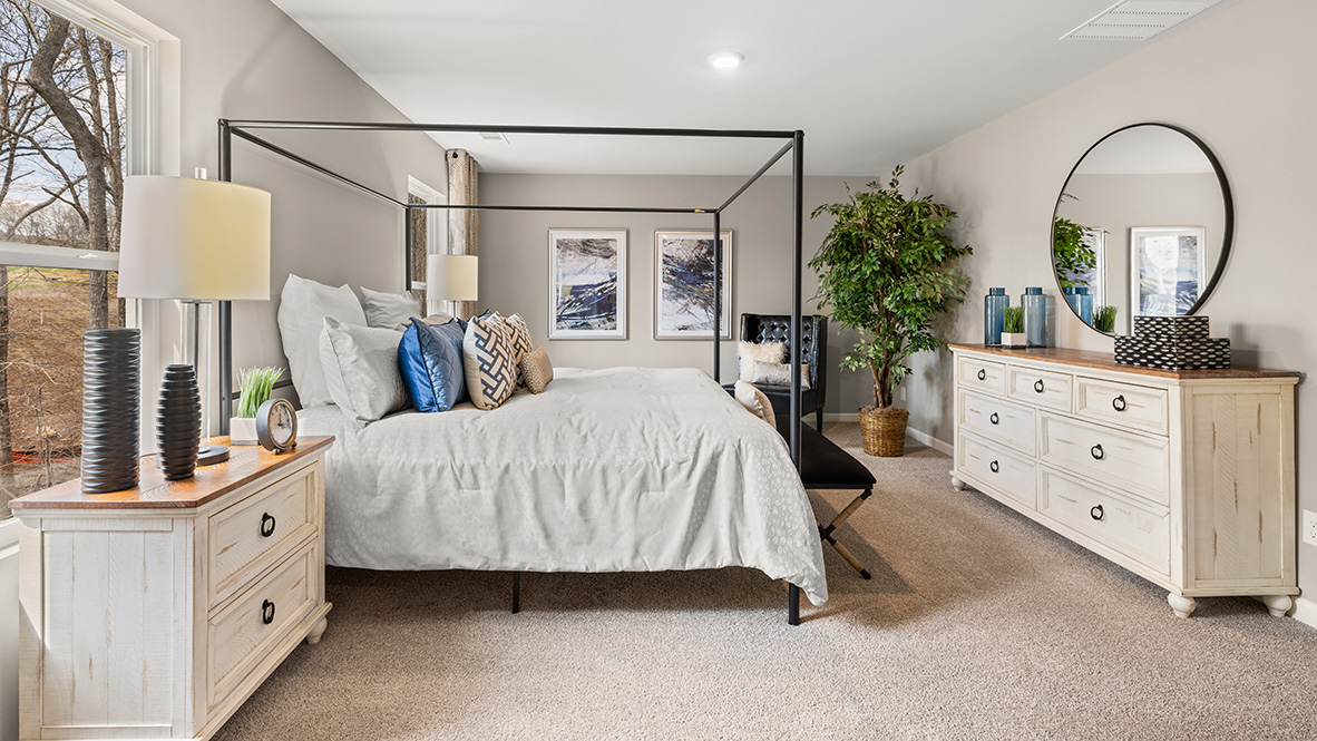 Owners Suite in Hanover Plan by D.R. Horton with large bedroom dimensions and walk-in closet space in Dallas, Georgia