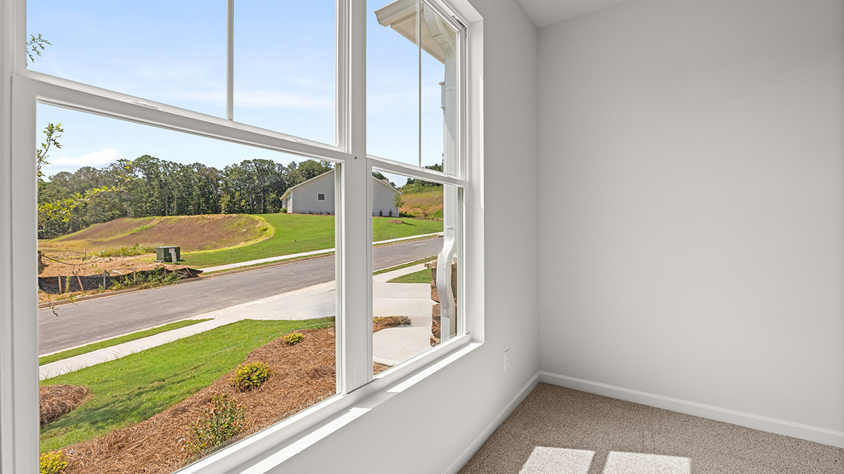 Interior bedroom with large window