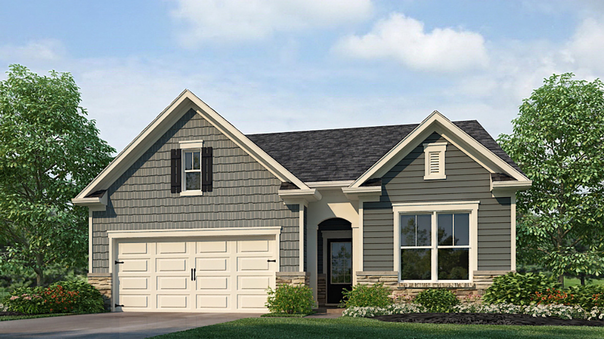 Exterior home with cladding and stone detailing