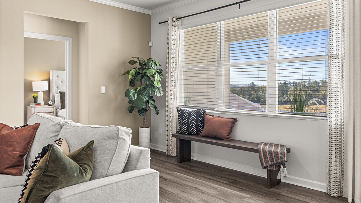Interior living area with large windows
