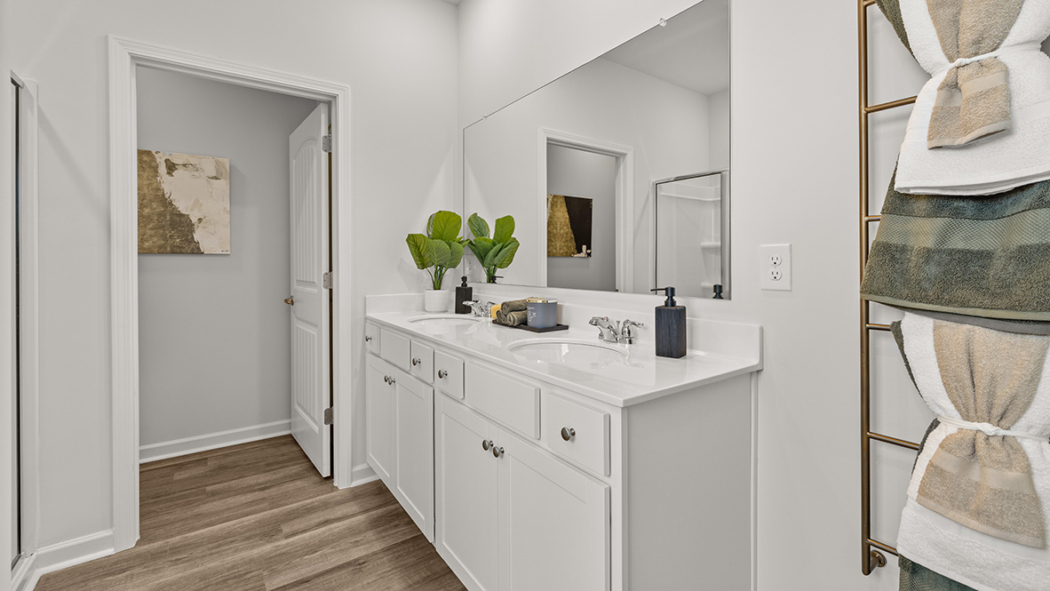 Interior primary bathroom with double sink