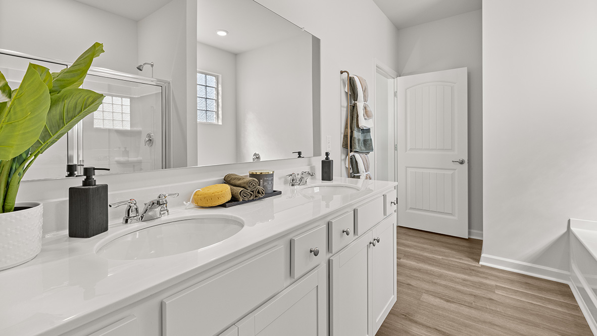 Interior primary bathroom with double sink