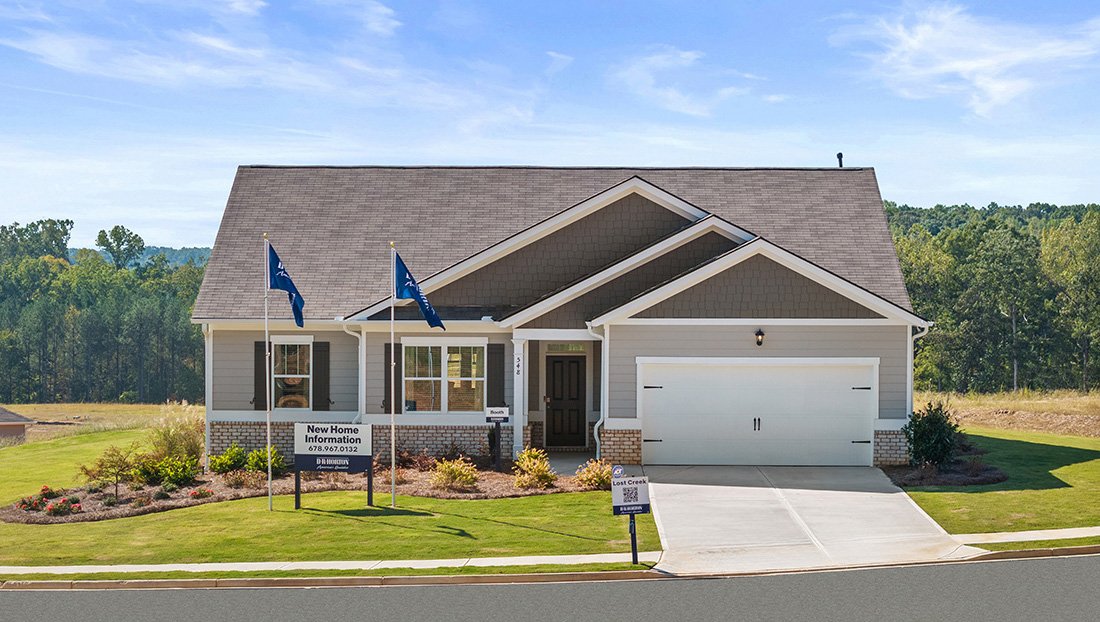 Front exterior of the Booth floorplan at Lost Creek in Dallas, GA