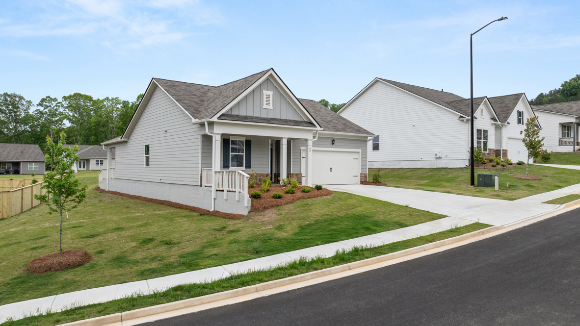 Front exterior of the Cali floorplan by D.R. Horton in Lost Creek Dallas Georgia with classic elevation