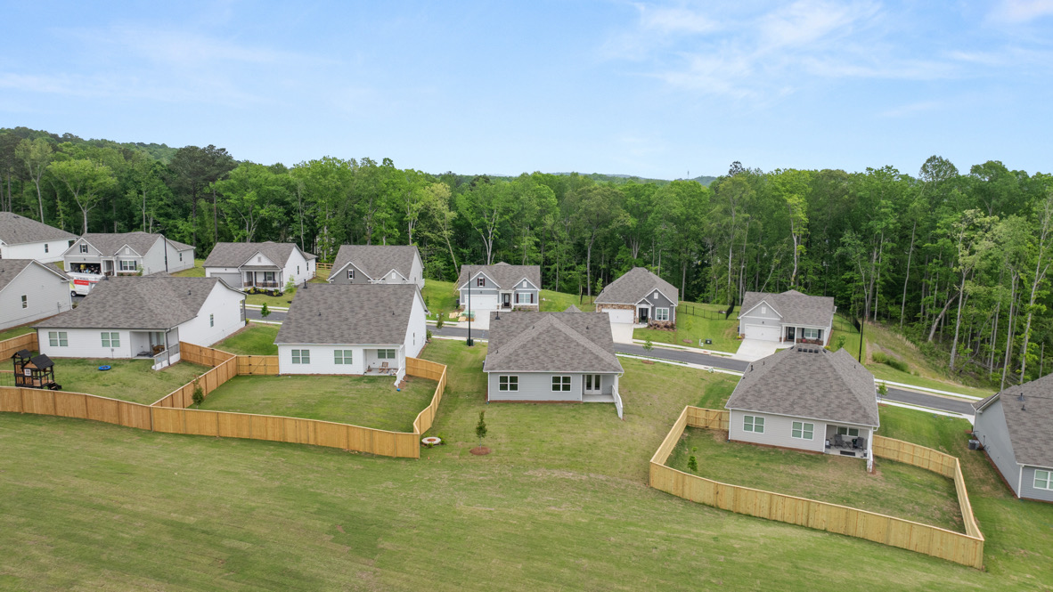 Back exterior of the Cali floorplan by D.R. Horton in Lost Creek Dallas Georgia with classic elevation and covered back porch