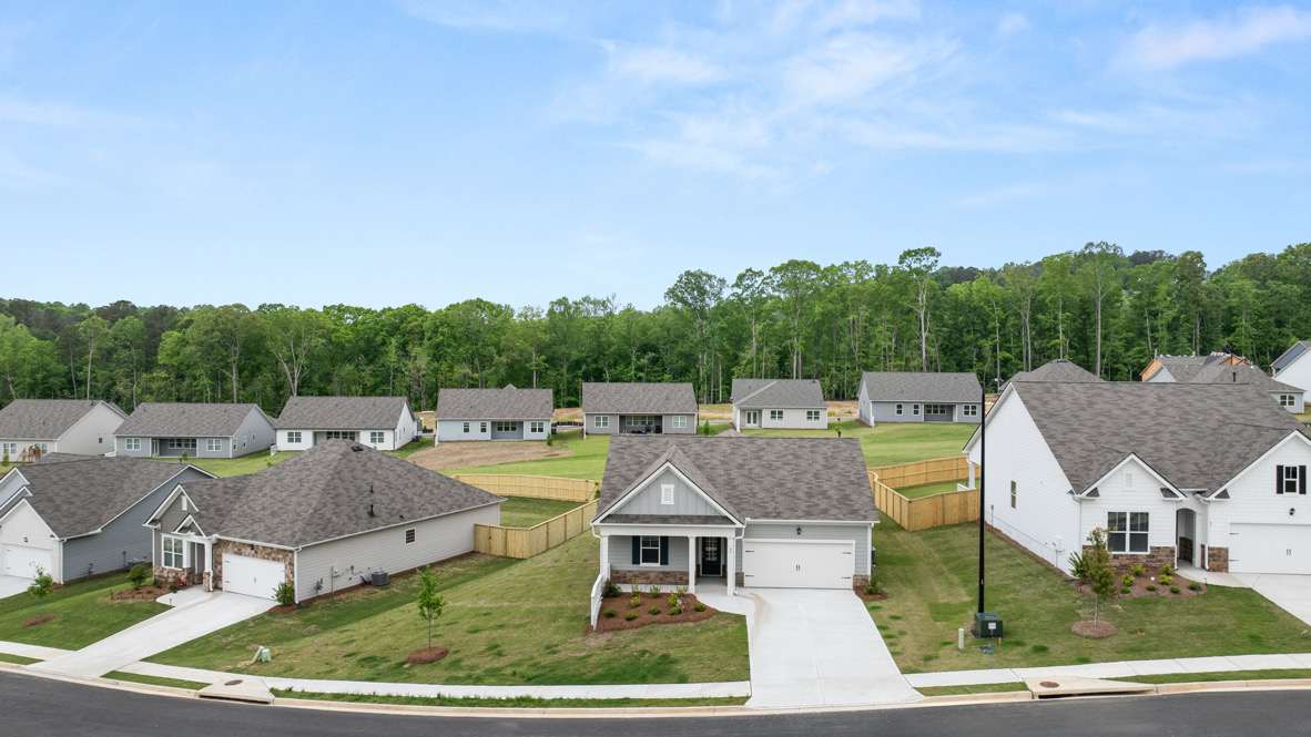 Front exterior of the Cali floorplan by D.R. Horton in Lost Creek Dallas Georgia with classic elevation