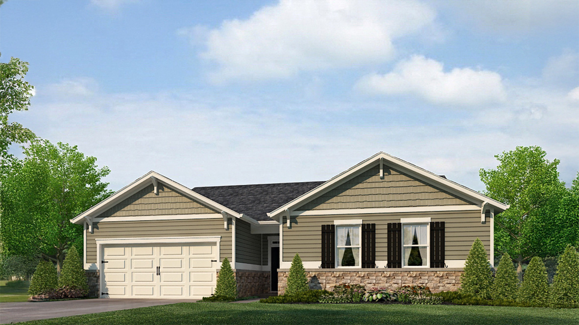 Exterior home with cladding and stone detailing