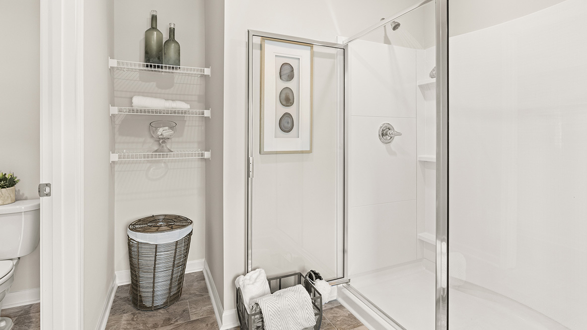 Interior primary bathroom in the Galen floorplan at Parkside at Carter Grove