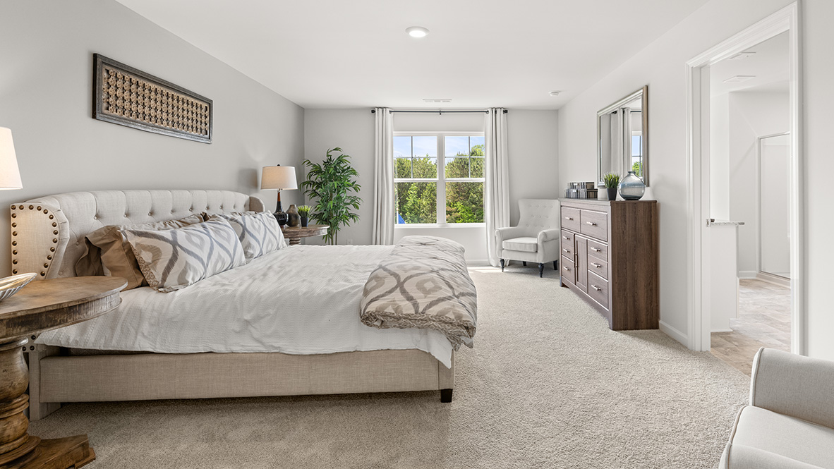 Interior primary bedroom with large window