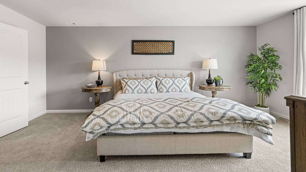 Interior primary bedroom with large window
