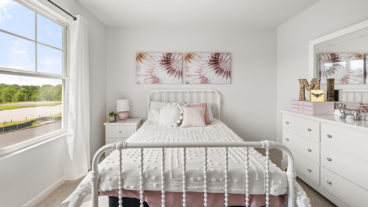 Interior bedroom with large window