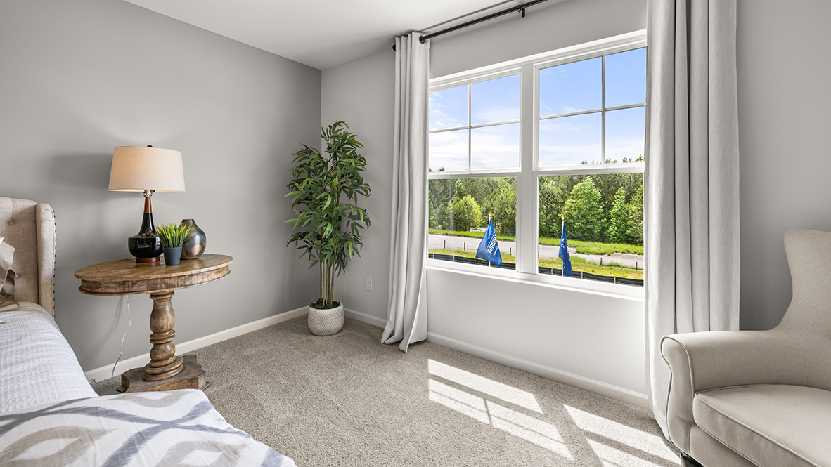Interior primary bedroom with large window