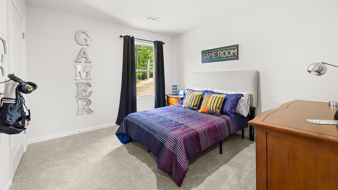 Interior bedroom with large window