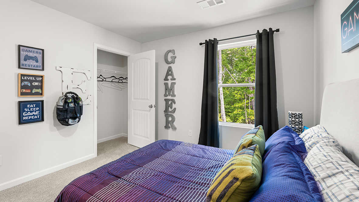 Interior bedroom with large window