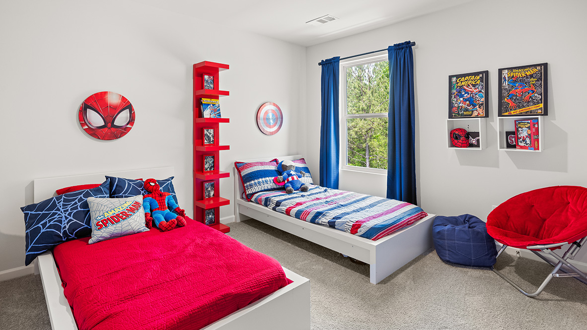 Interior bedroom with large window