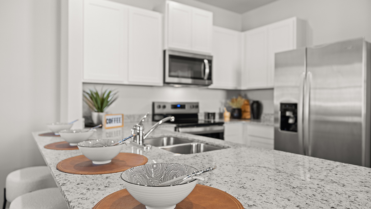 Interior kitchen with white cabinets