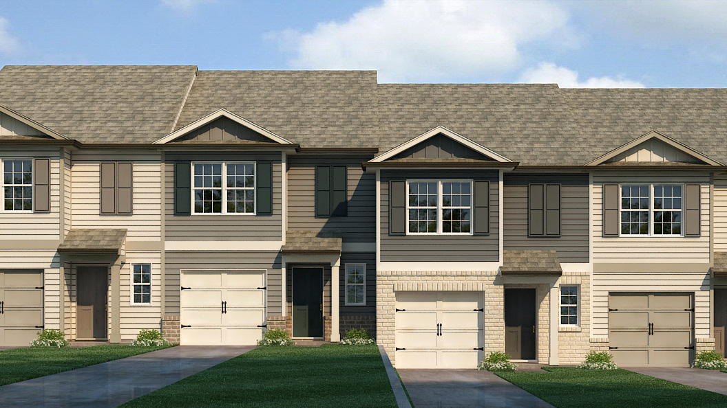 Exterior townhomes with stone detailing