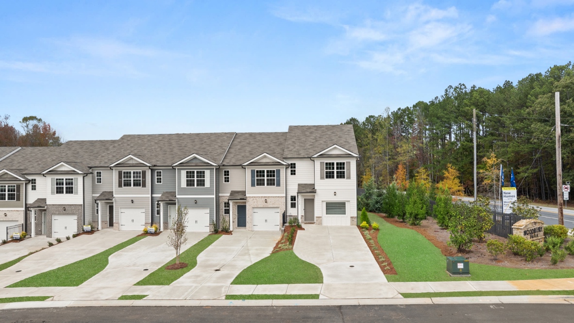Exterior townhomes with stone detailing