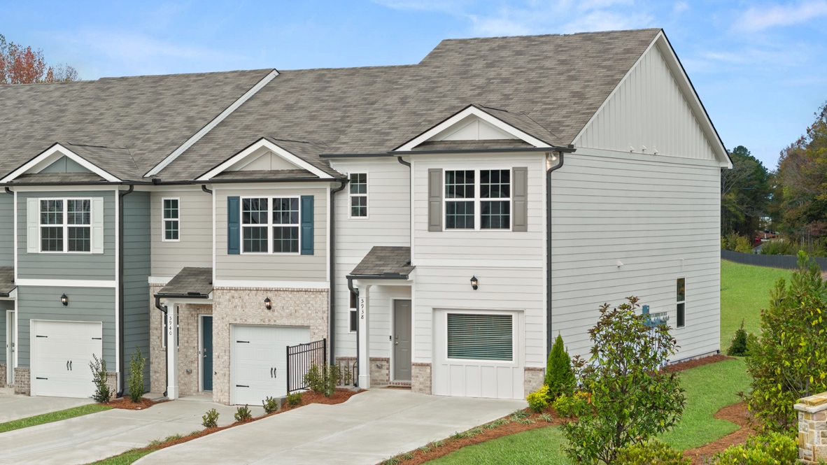 Exterior townhomes with stone detailing