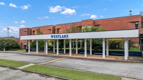 Exterior view of building near community