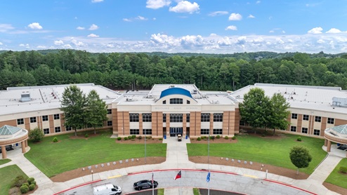 Exterior view of stadium near community
