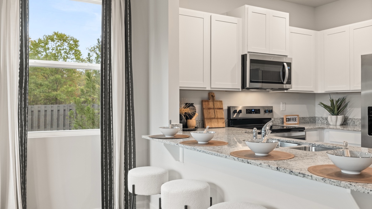 Interior kitchen with countertop and white cabinets