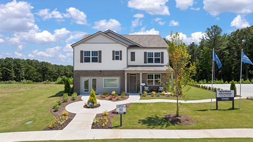 hayden model home exterior at Oaks at cedar grove in fairburn, georgia
