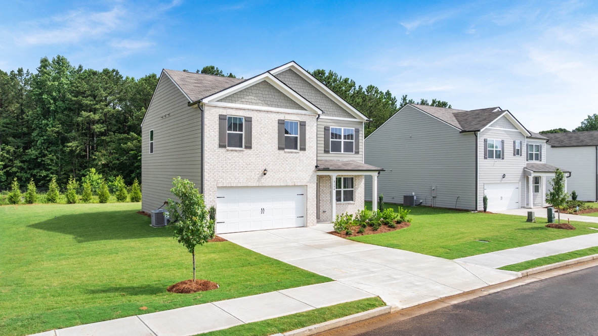 Front exterior of the Belhaven floor plan at Oaks at Cedar Grove