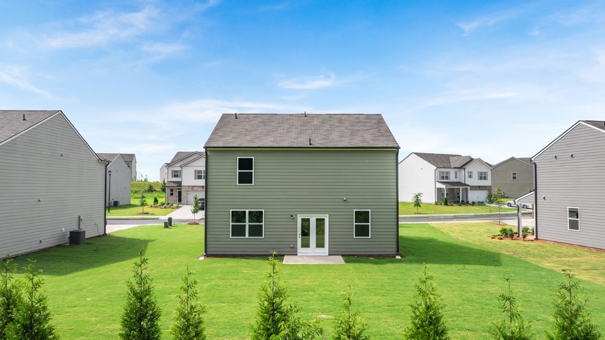Rear exterior of the Belhaven floor plan at Oaks at Cedar Grove