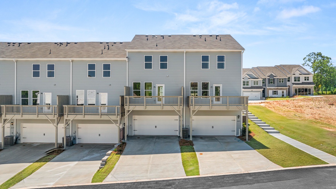 Exterior rear view of townhomes