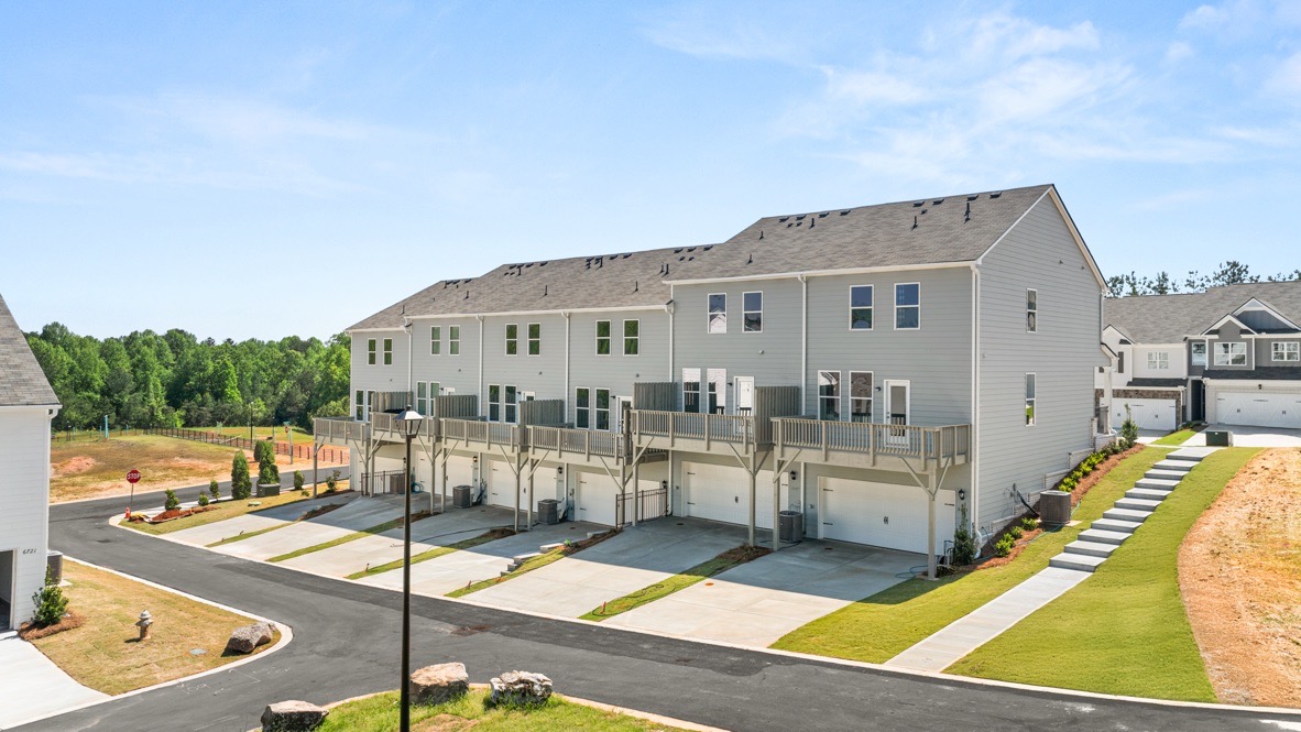 Exterior rear view of townhomes