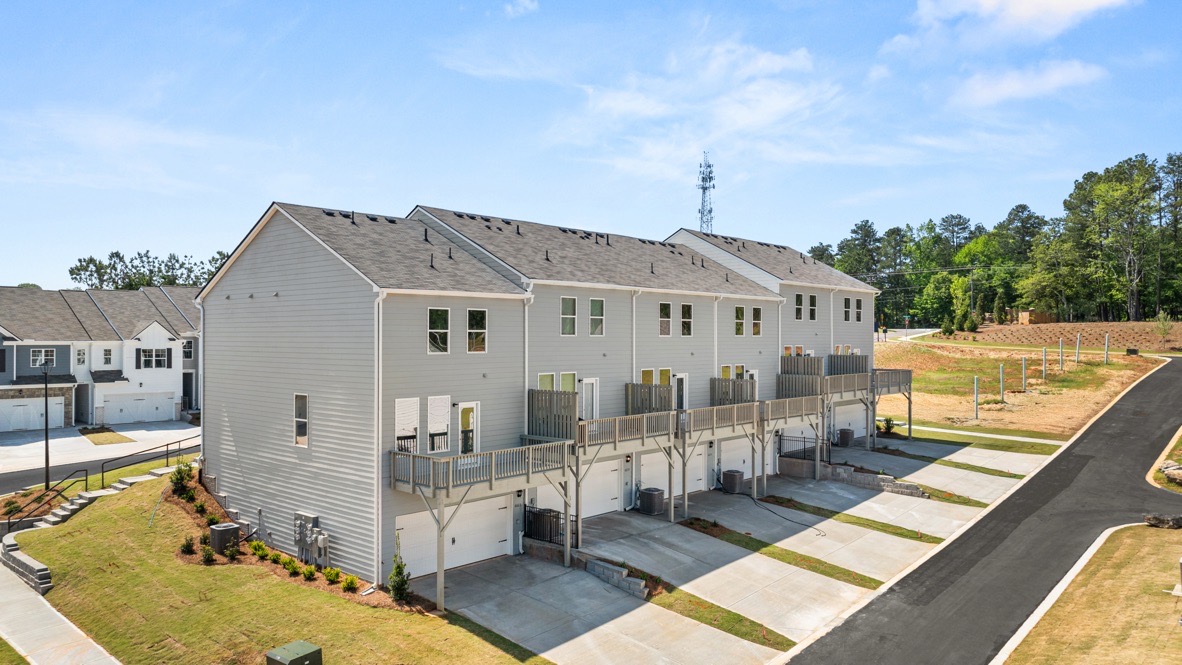 Exterior rear view of townhomes